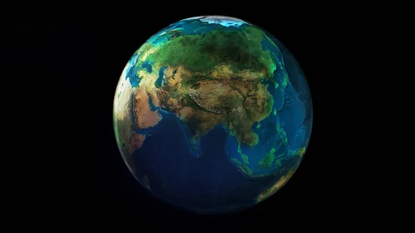 Земля Космоса Черном Фоне Показывает Африку Азию Океанию Полдня Глобуса — стоковое фото