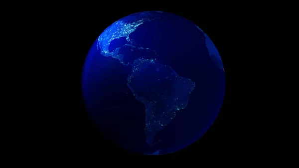 北米と南米を示す黒い背景の宇宙からの地球 地球の夜の半分 — ストック写真