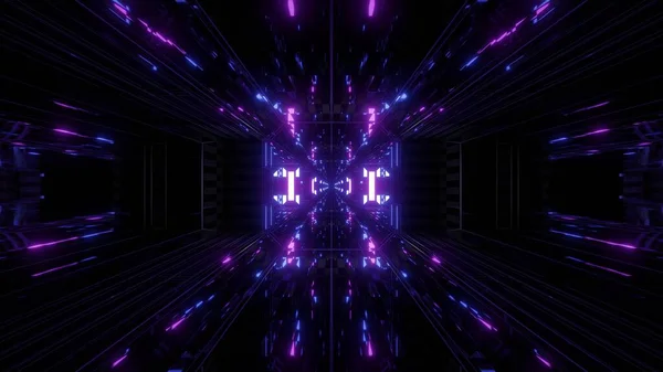 Dak反射科幻隧道背景与Nicec辉光3D插图3D渲染 漂亮的未来闪亮科幻空间走廊墙纸与漂亮的光泽 — 图库照片