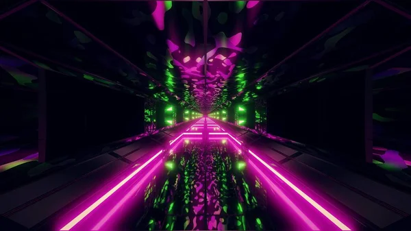 迷彩軍宇宙トンネル背景壁紙3Dレンダリング 未来の宇宙船の廊下 — ストック写真