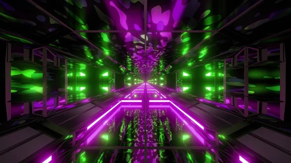 伪装陆军太空隧道背景墙纸3D渲染 未来派伪装太空飞船走廊 — 图库照片