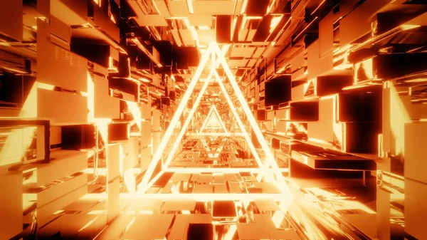 Светящийся Wireframe Scifi Космического Туннеля Фон Рендеринга Иллюстрации Колючие Обои — стоковое фото