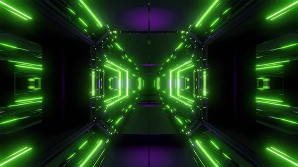 輝く光沢のある3Dイラストの背景を持つScifi宇宙トンネル回廊 輝く輝きの背景を持つ未来的な3Dレンダリング — ストック写真