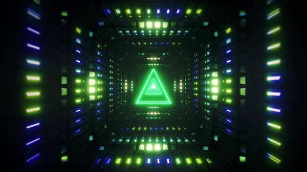 Glödande Wireframe Triangel Med Metall Lysande Bakgrund Illustration Färgglada Flerfärgad — Stockfoto