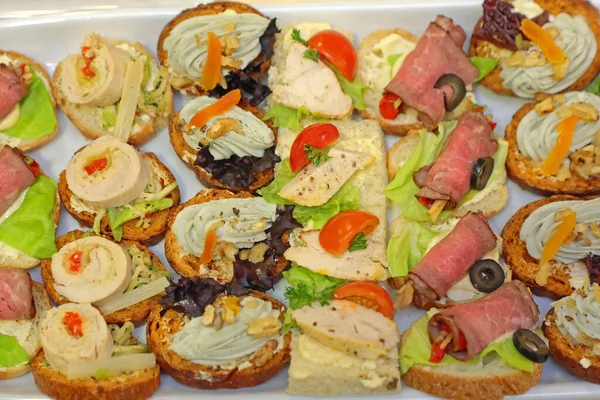 Small Sandwiches Variety Mix Served Tray — Stock Photo, Image