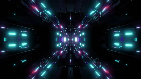 美丽的未来主义科幻空间船隧道背景3D插图3D渲染 未来主义现代船库壁纸 — 图库照片