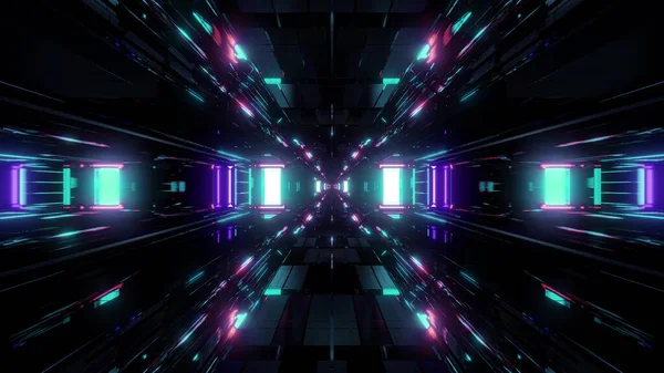 美丽的未来主义科幻空间船隧道背景3D插图3D渲染 未来主义现代船库壁纸 — 图库照片