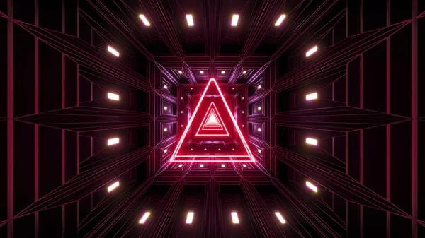 コントラストの高い暗い背景の3Dレンダリング 赤い輝きと輝く三角形の暗い壁紙と輝くワイヤーフレーム — ストック写真