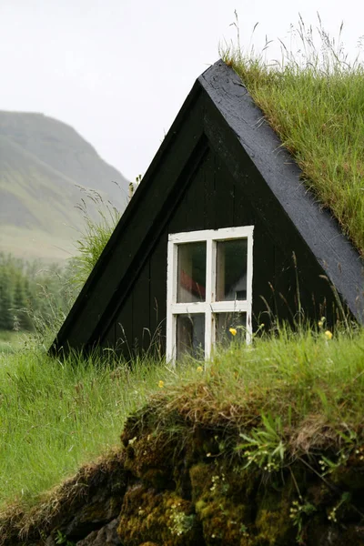 Ein Schöner Blick Auf Ein Holzhaus Mit Fenster Und Grünem — Stockfoto