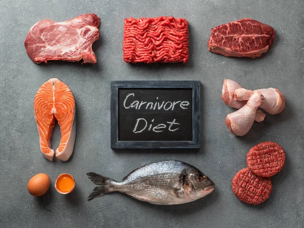Concepto Dieta Carnívora Ingredientes Crudos Para Una Dieta Cero Carbohidratos — Foto de Stock