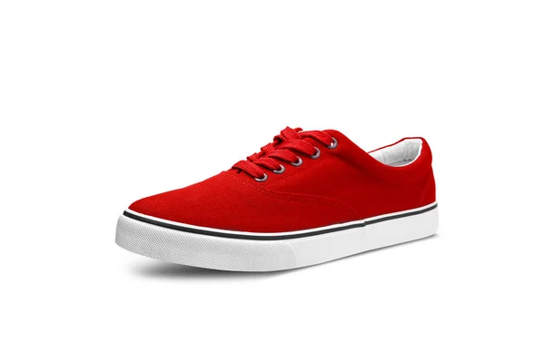 Par Sapatos Lona Vermelha Isolado Fundo Branco Com Caminho Recorte — Fotografia de Stock