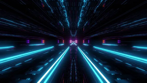 美丽的未来主义科幻太空飞船隧道背景3D插图3D渲染 未来主义现代飞船机库壁纸 — 图库照片