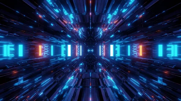 美しい未来のSf宇宙船トンネルの背景3Dイラスト3Dレンダリング 未来の現代の星船格納庫の廊下壁紙シームレスなループVjloop Motinbackground — ストック写真
