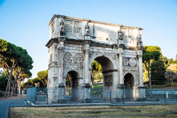 Boog Van Constantijn Bij Zonsopgang Rome Italië — Stockfoto