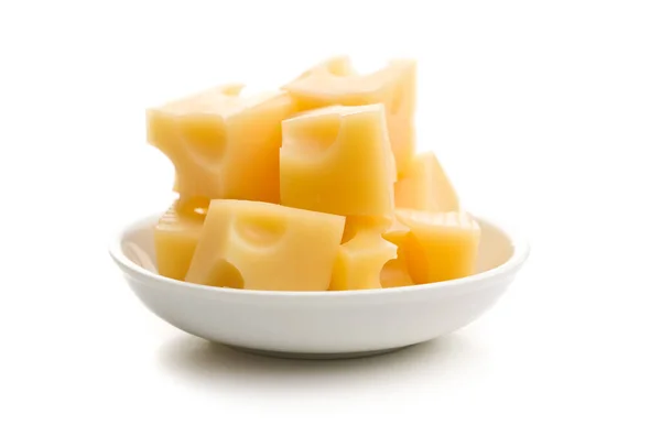 Cheese Cubes Bowl Isolated White Background — Stock Photo, Image