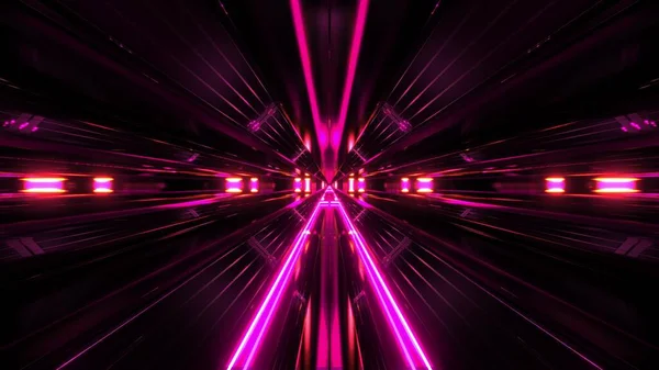 ピンクの輝く照明と黒の未来的なSfトンネルの背景3Dイラスト 未来的な現代的なSfトンネルの廊下の壁紙3Dレンダリング — ストック写真