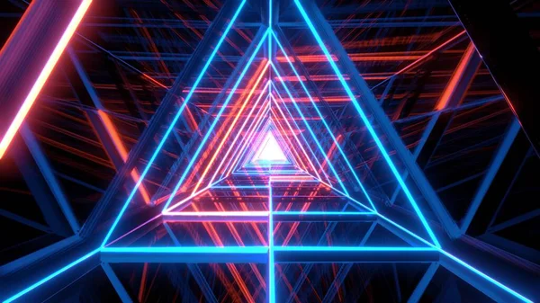 Abstract Glowing Blue Orange Triangle Wireframe Background Walpaper Rendering Abstract — Stock Photo, Image