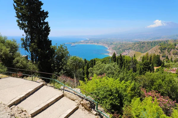 Belle Vue Aérienne Paysage Sicile Avec Volcan Etna Sur Fond — Photo