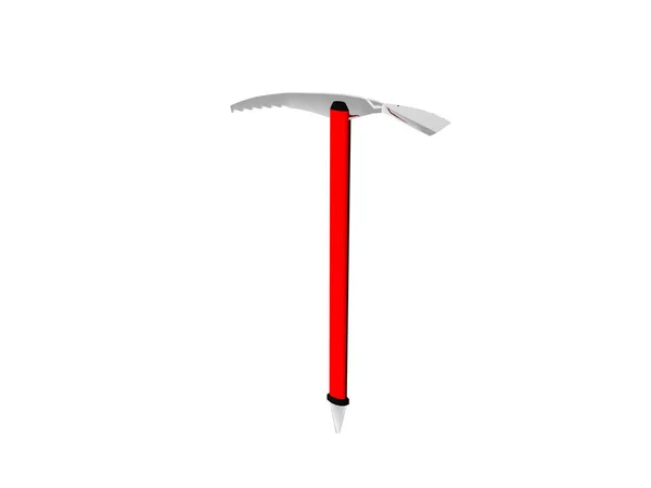 赤いハンドルを持つ金属製の氷の斧3Dレンダリング — ストック写真