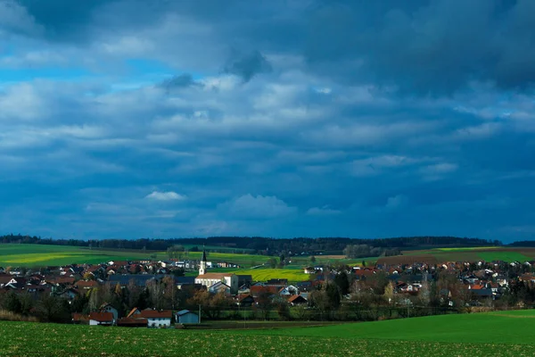 Panorama Sobre Vila Baviera Com Tempo Tempestuoso — Fotografia de Stock