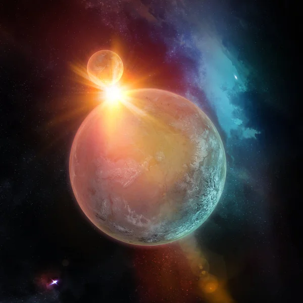 Arte Celestial Planetas Con Sol Detrás Estrellas Galaxias Espacio Exterior — Foto de Stock