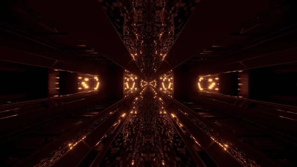 未来派风格的纹理科幻隧道走廊壁纸3D渲染 科幻太空飞船星系背景3D插图 — 图库照片
