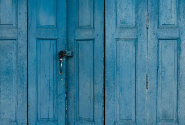 Puerta Madera Azul Cerrada Fondo Abstracto Puerta Delantera Vintage Vieja — Foto de Stock