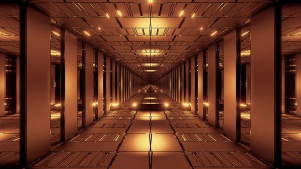 黄金隧道走廊3D渲染背景墙纸3D幻影科学隧道背景 — 图库照片