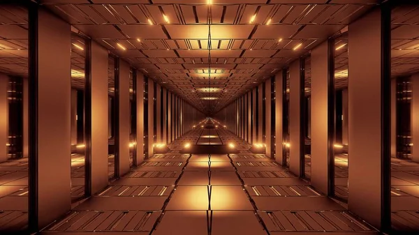 Gouden Tunnel Corridor Rendering Illustratie Achtergrond Behang Illusie Scifi Tunnel — Stockfoto