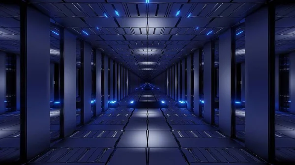 蓝色隧道走廊3D渲染插图背景墙纸3D幻影科学隧道背景 — 图库照片