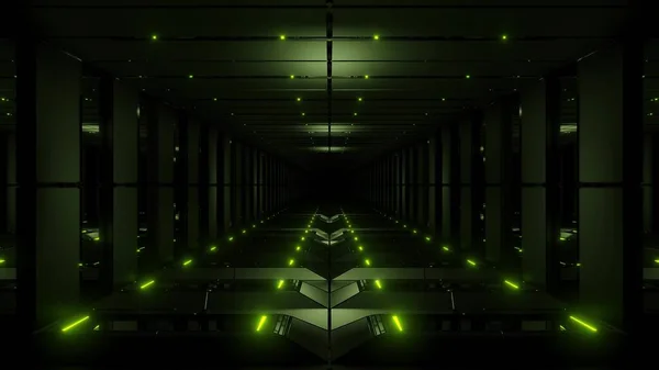 Corridoio Tunnel Verde Rendering Illustrazione Sfondo Carta Parati Illusione Scifi — Foto Stock