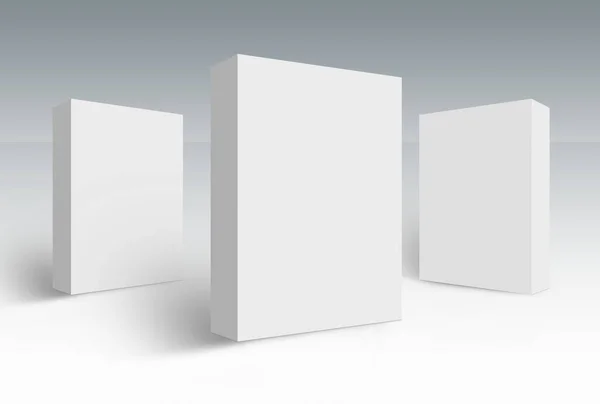 三个3D白色盒子在地面上 模型了模板准备为您的设计 裁剪路径包括 — 图库照片