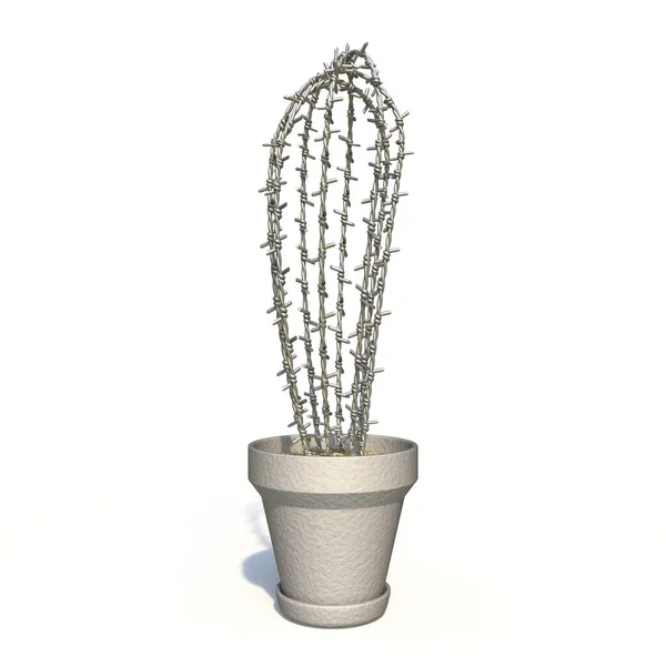 由铁丝网3D制成的多汁植物在白色背景上隔离的渲染插图 — 图库照片