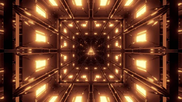 Túnel Dourado Com Boa Reflexão Ouro Wireframe Fundo Renderização Design — Fotografia de Stock