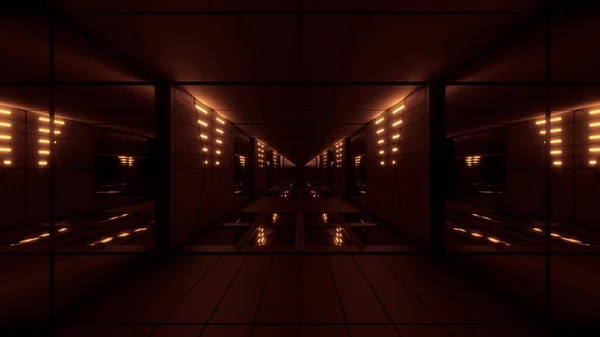 金黄色时尚深蓝色科幻隧道基思漂亮的光芒3D插图背景墙纸 未来派科幻设计走廊空间隧道背景3D渲染 — 图库照片