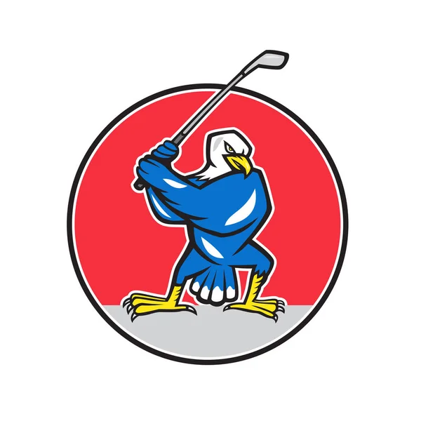 Illustration Blå Amerikansk Bald Eagle Golfare Med Golf Club Tee — Stockfoto