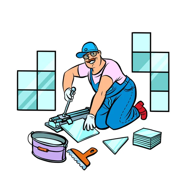 Servicio Limpieza Hombre Con Ilustración Vectores Cepillo Cubo — Foto de Stock