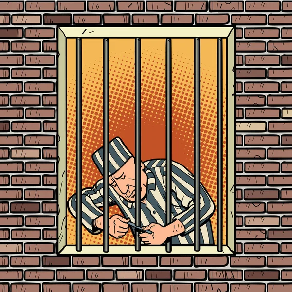 Vězeň Uteče Vězení Jailbreak Komiksová Kreslená Kresba Pop Retro Ilustrace — Stock fotografie