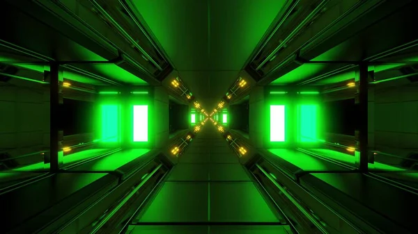 Futuriste Lumineux Espace Scifi Tunnel Couloir Fond Illustration Papier Peint — Photo