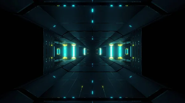 dark clean sci-fi space tunnel corridor 3d rendering background wallpaper, futuristic scifi tunnel in future style with high contrst