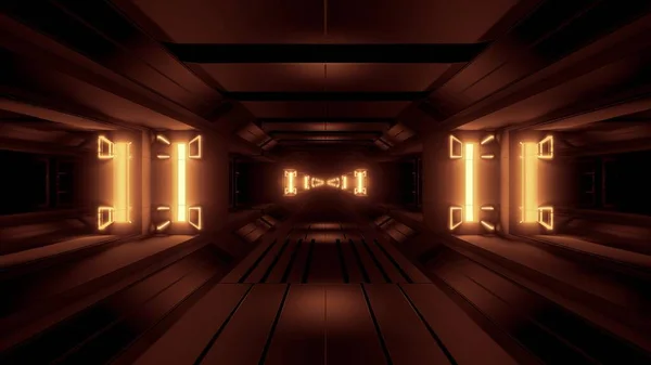 未来的な輝くScfi宇宙トンネル廊下3Dイラストの背景壁紙 現代的なScfi宇宙船格納庫廊下3Dレンダリング — ストック写真