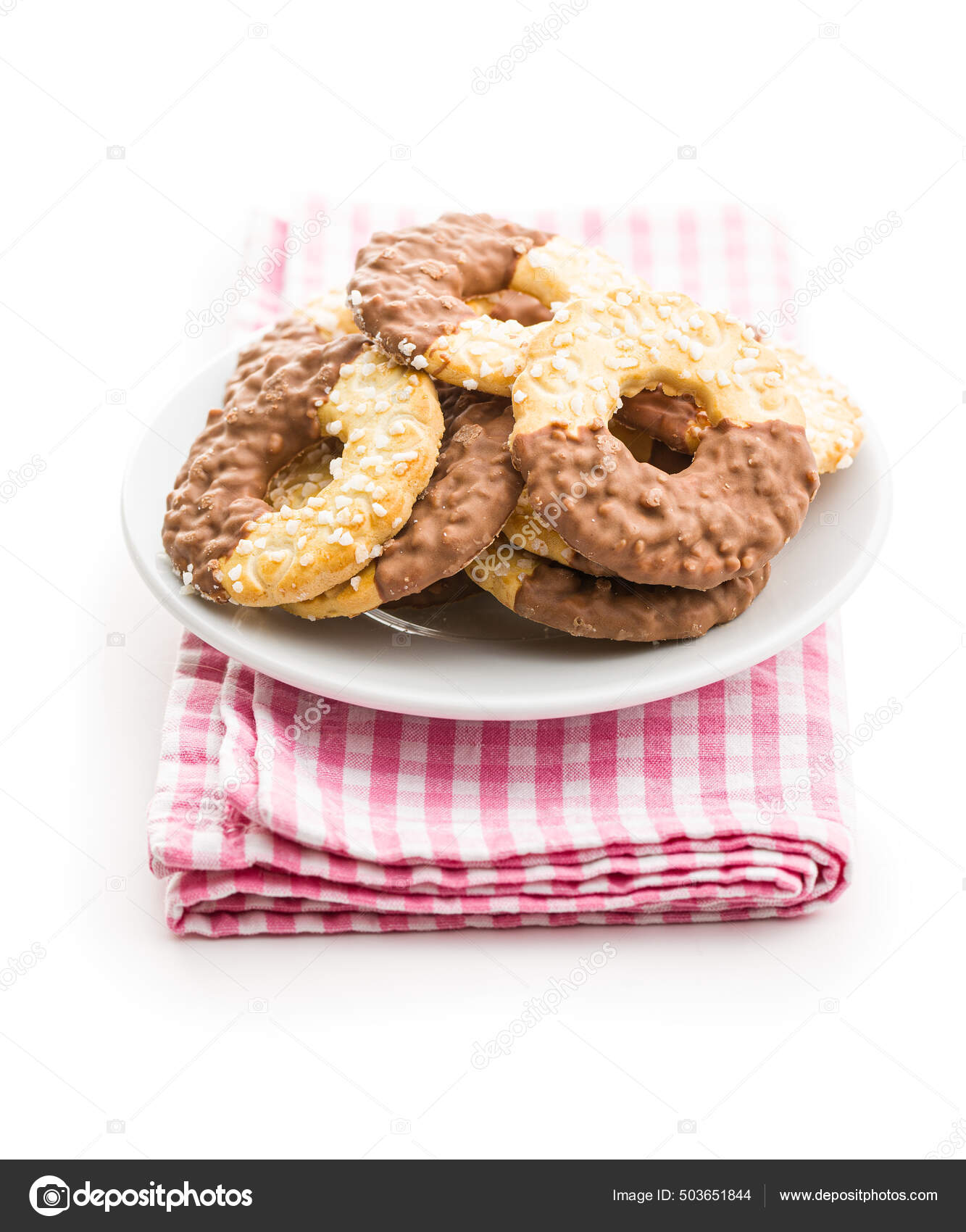 Кольца Сладкого Печенья Печенье Шоколадом Изолированы Белом Фоне.