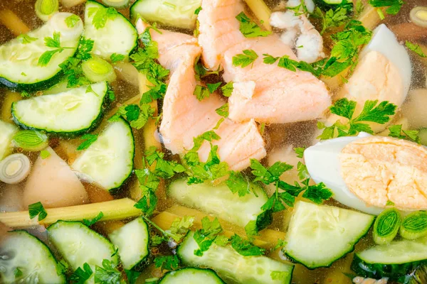 Sopa Fría Con Ruibarbo Pescado Sopa Fría Verano Espacio Para —  Fotos de Stock