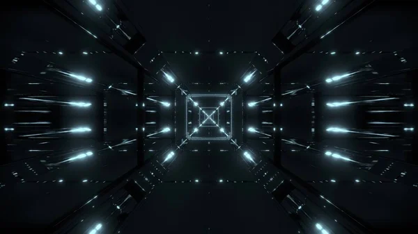 Abstrak Scifi Terowongan Dengan Kaca Dan Gowing Wireframe Ilustrasi Latar — Stok Foto