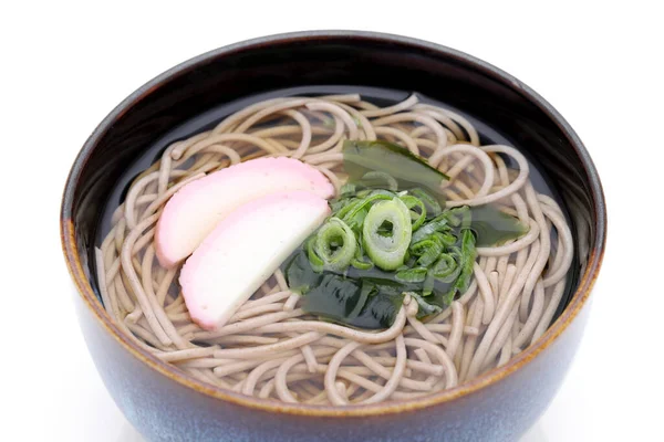 Japanese Kake Soba Noodles Ceramic Bowl White Background — Stock Photo, Image