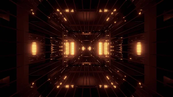 具有线框3D渲染墙纸背景的发光的未来科幻小说科幻小说隧道 未来科幻小说走廊的漂亮光芒3D插图 — 图库照片