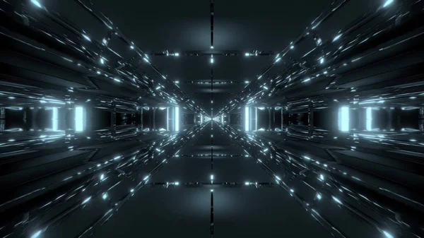 Espaço Escuro Sci Túnel Corredor Com Reflexão Futurista Renderização Papel — Fotografia de Stock