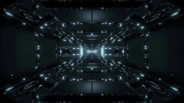 Dark Space Sci Tunnel Corridor Futuritic Reflection Rendering Wallpaper Background — Stock Photo, Image