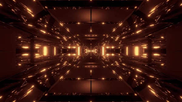深空科幻隧道走廊具有未来反射3D渲染墙纸背景 现代飞船隧道3D图解 — 图库照片