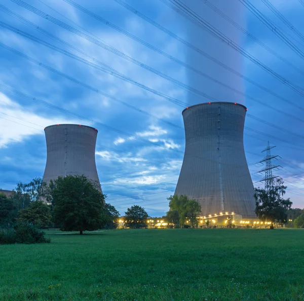 Jaderná Elektrárna Večerním Světle — Stock fotografie
